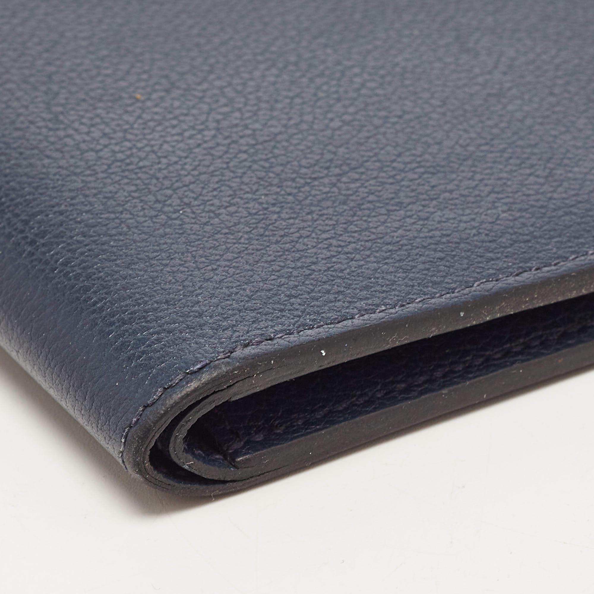 Men's Hermes Blue de Malte Evercolor Leather Citizen Twill Compact Wallet
