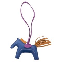 Hermes Blue de Malte/Kraft/Violet Milo Leather Rodeo Bag Charm PM