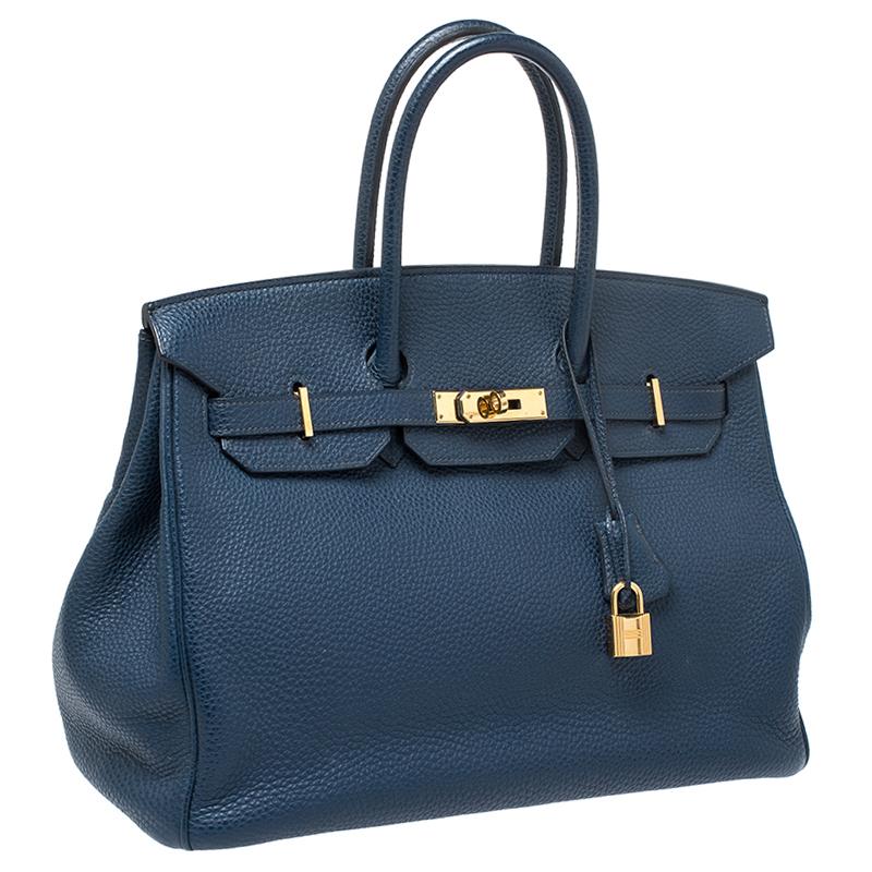 Hermes Blue De Malte Togo Leather Gold Hardware Birkin 35 Bag In Good Condition In Dubai, Al Qouz 2
