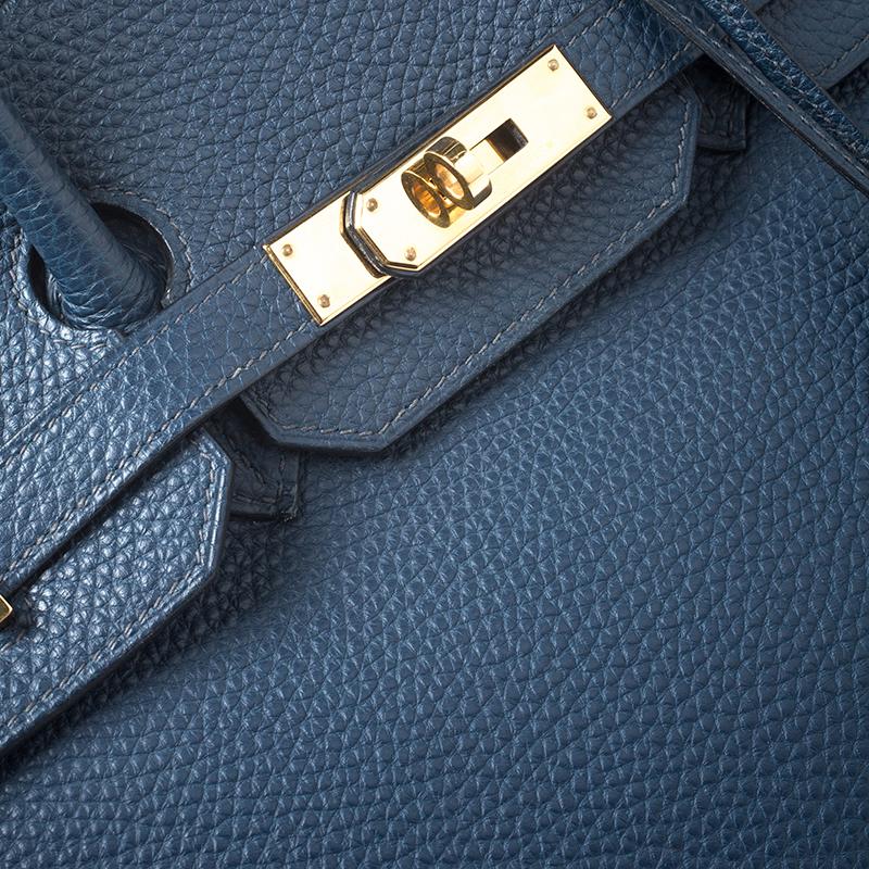 Hermes Blue De Malte Togo Leather Gold Hardware Birkin 35 Bag 3