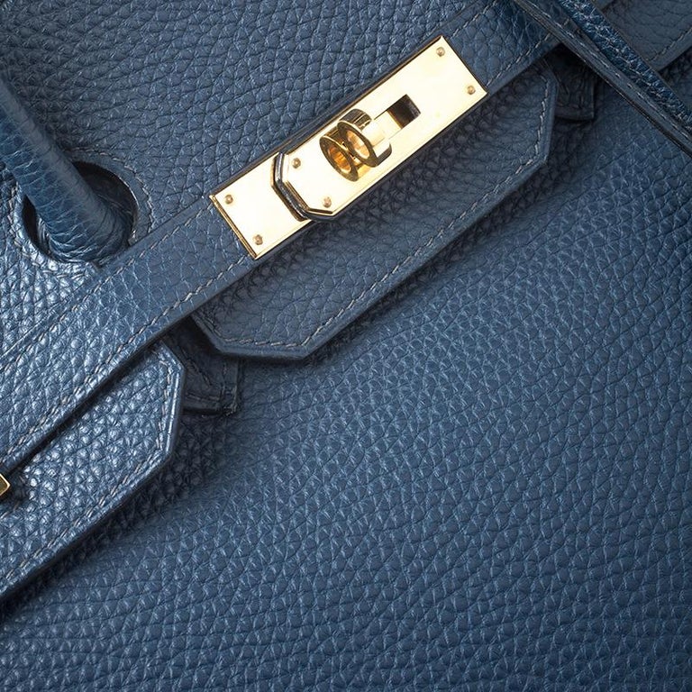Hermes Blue De Malte Togo Leather Gold Hardware Birkin 35 Bag For Sale