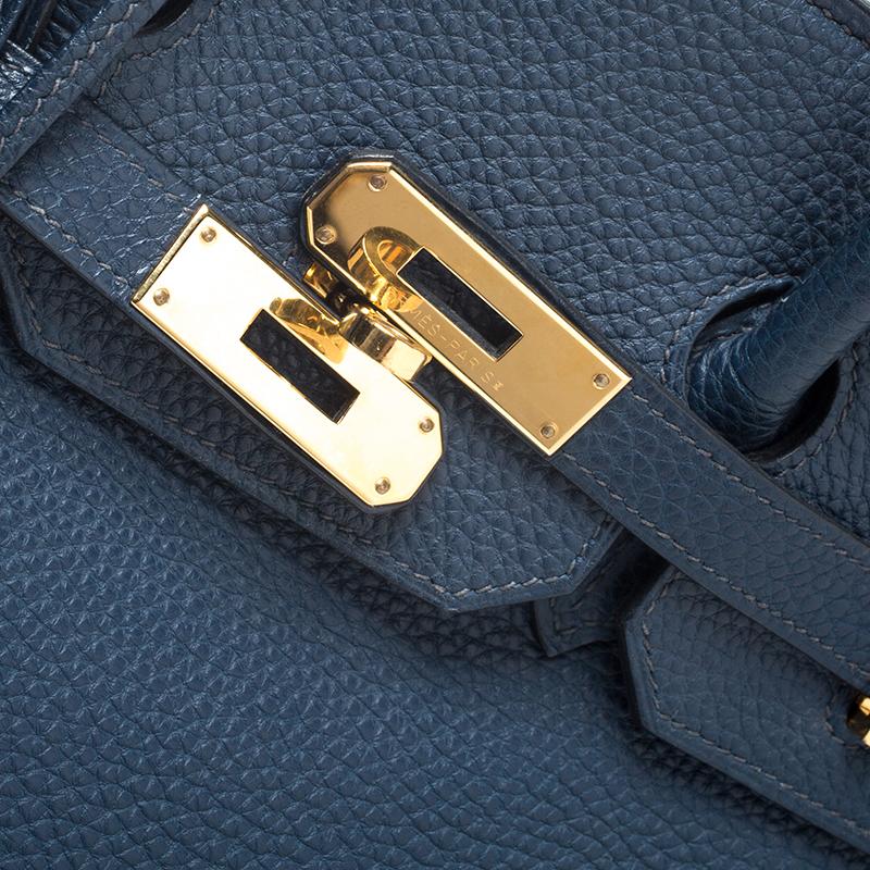 Hermes Blue De Malte Togo Leather Gold Hardware Birkin 35 Bag 4