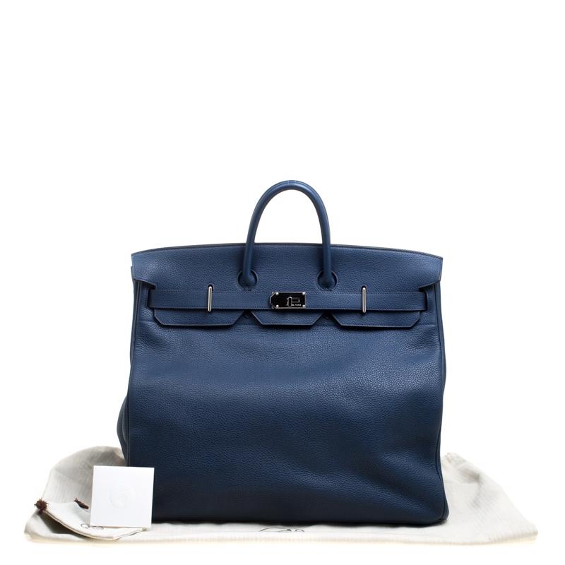 Hermes Bleu De Presse Clemence Cuir Palladium Hardware HAC Birkin 50 Sac 7