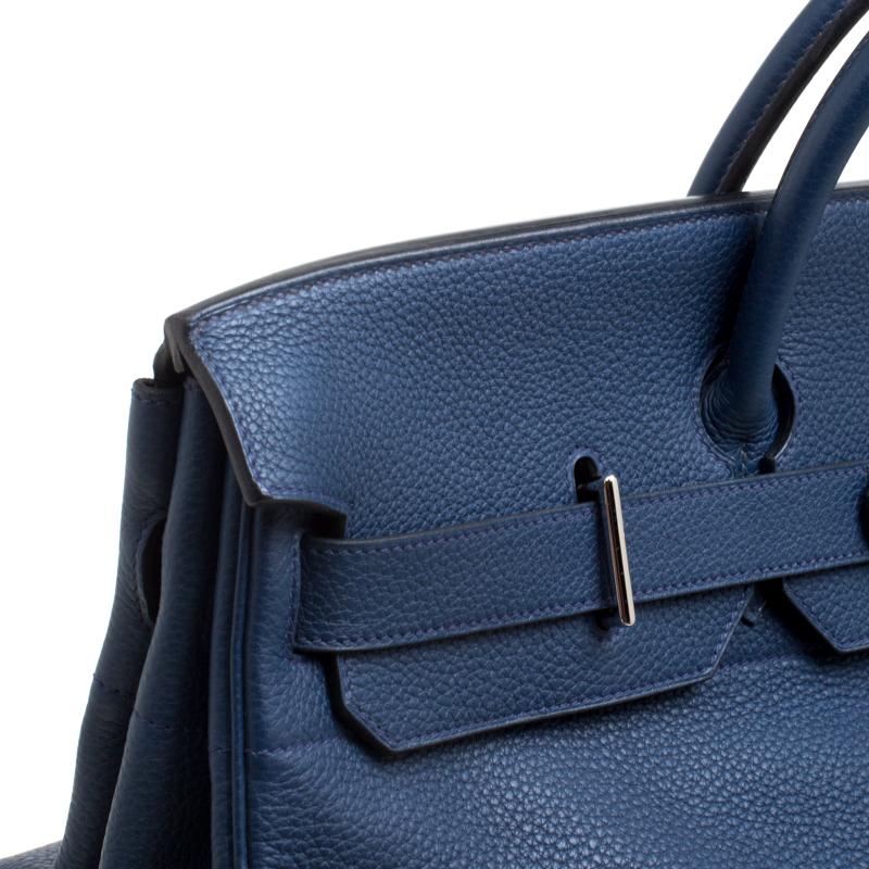 Hermes Blue De Presse Clemence Leather Palladium Hardware HAC Birkin 50 Bag 8