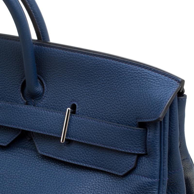 Hermes Blue De Presse Clemence Leather Palladium Hardware HAC Birkin 50 Bag 9