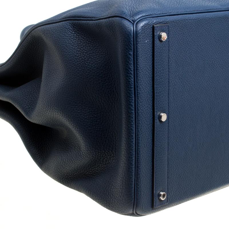 Hermes Blue De Presse Clemence Leather Palladium Hardware HAC Birkin 50 Bag 10