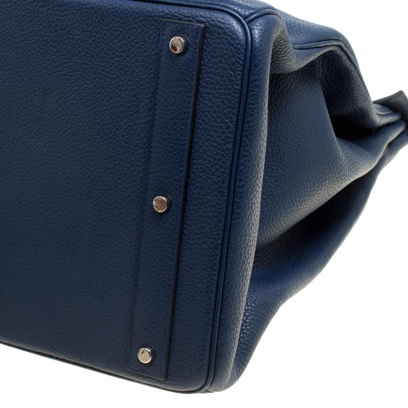 Hermes Blue De Presse Clemence Leather Palladium Hardware HAC Birkin 50 Bag 11