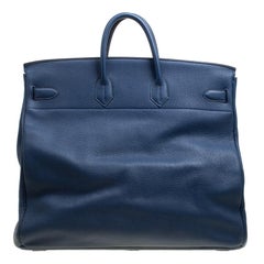 Hermes Blue De Presse Clemence Leather Palladium Hardware HAC Birkin 50 Bag