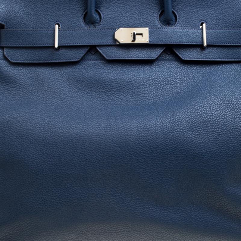 Hermes Blue De Presse Clemence Leather Palladium Hardware HAC Birkin 50 Bag 1