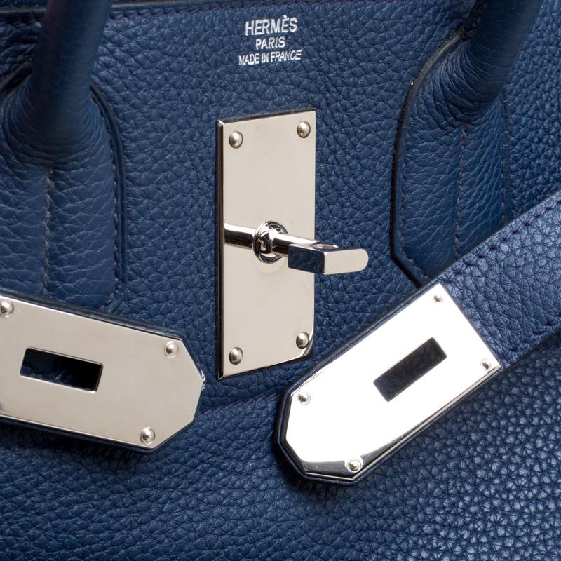 Hermes Blue De Presse Clemence Leather Palladium Hardware HAC Birkin 50 Bag 2