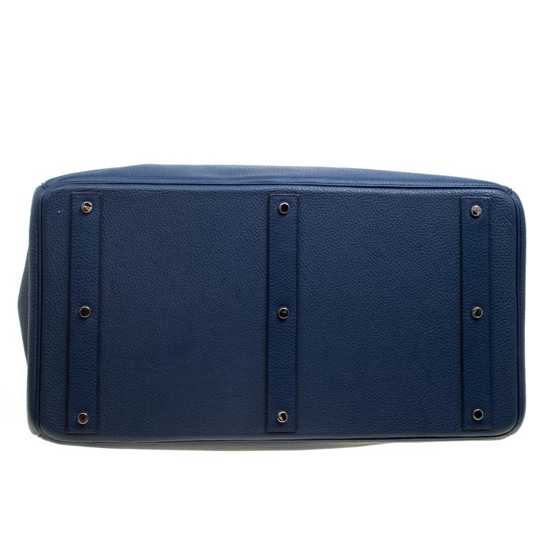 Hermes Blue De Presse Clemence Leather Palladium Hardware HAC Birkin 50 Bag 3