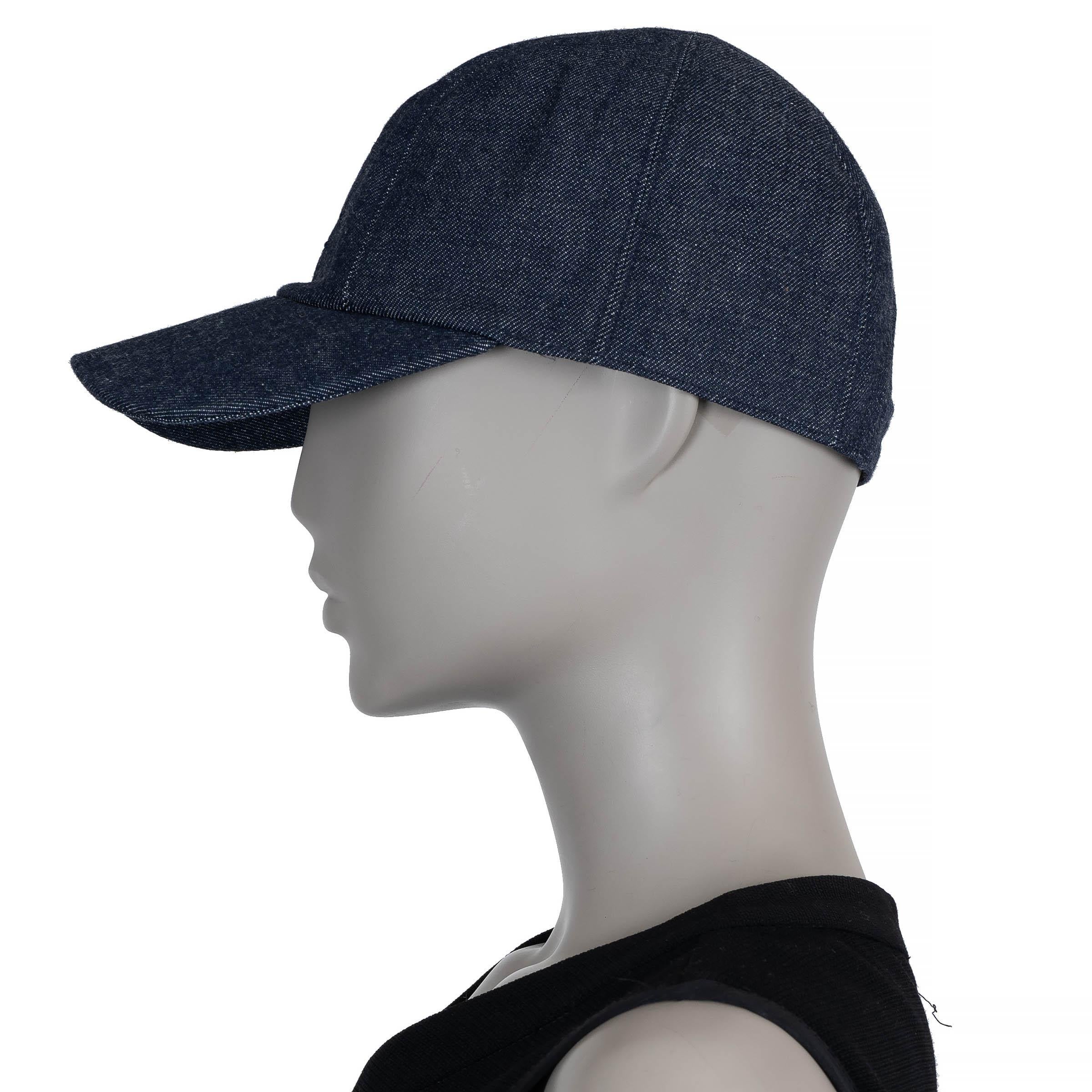 Black HERMES blue denim DAVIS H PRIMAVERA Baseball Cap Hat 57 For Sale