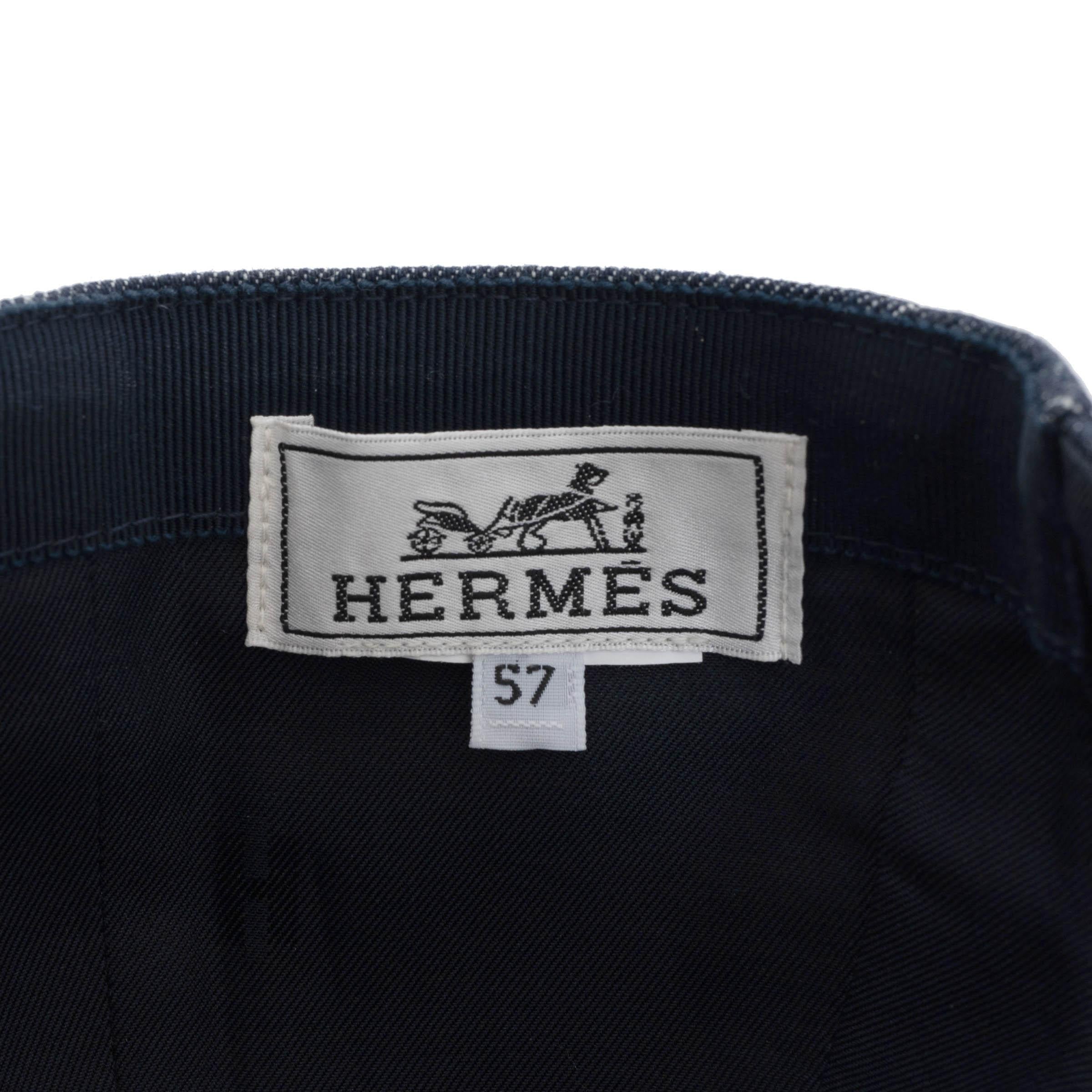 HERMES blue denim DAVIS H PRIMAVERA Baseball Cap Hat 57 For Sale 3