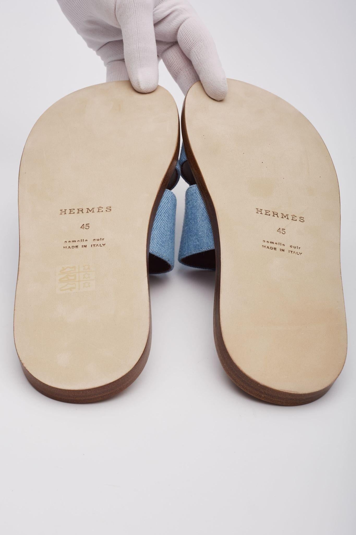 Hermès Blue Denim Izmir Sandal (EU 47) For Sale 1