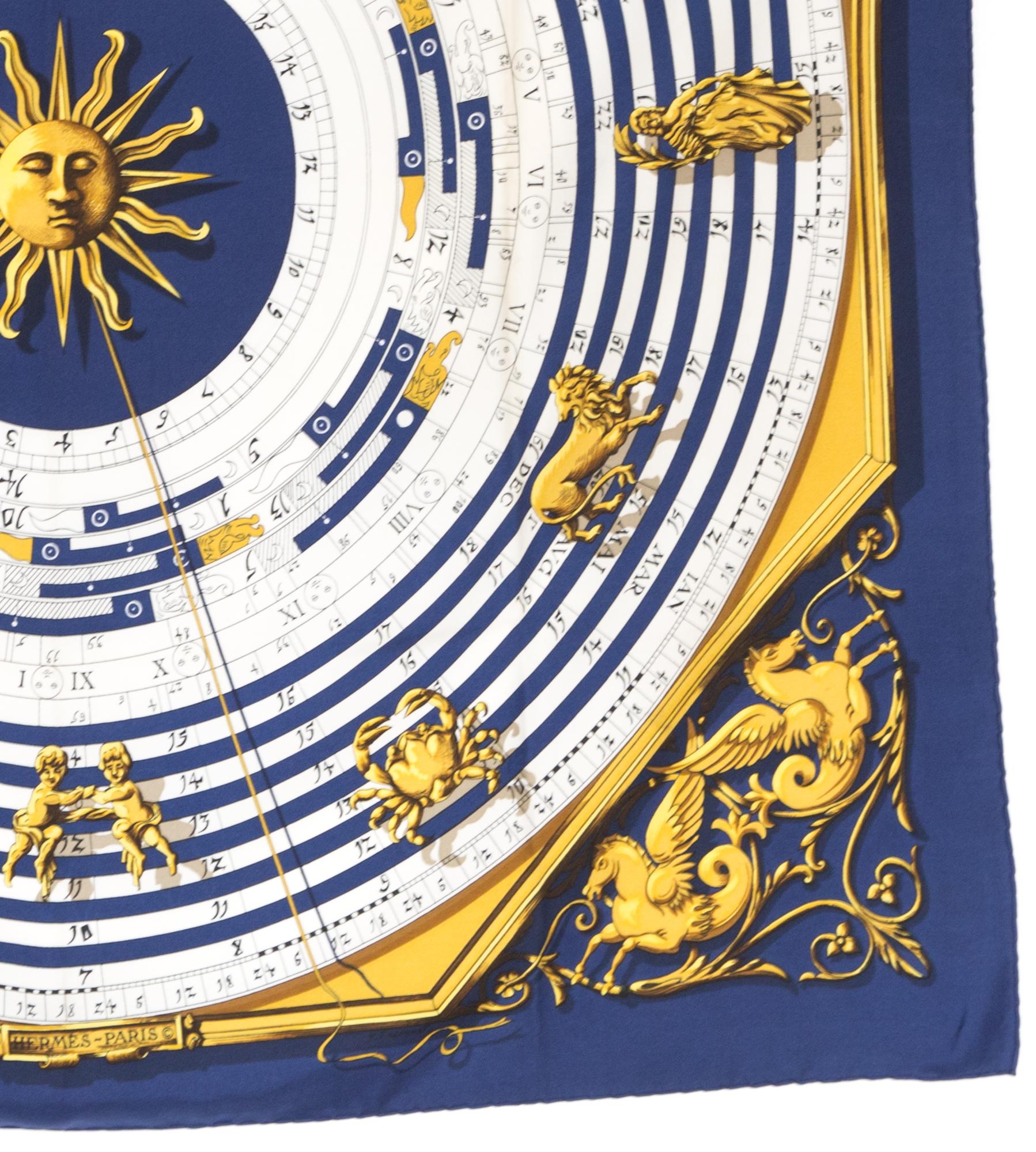 Hermes Blue Dies et Hore by F. Faconnet  Silk Scarf In Good Condition In Paris, FR