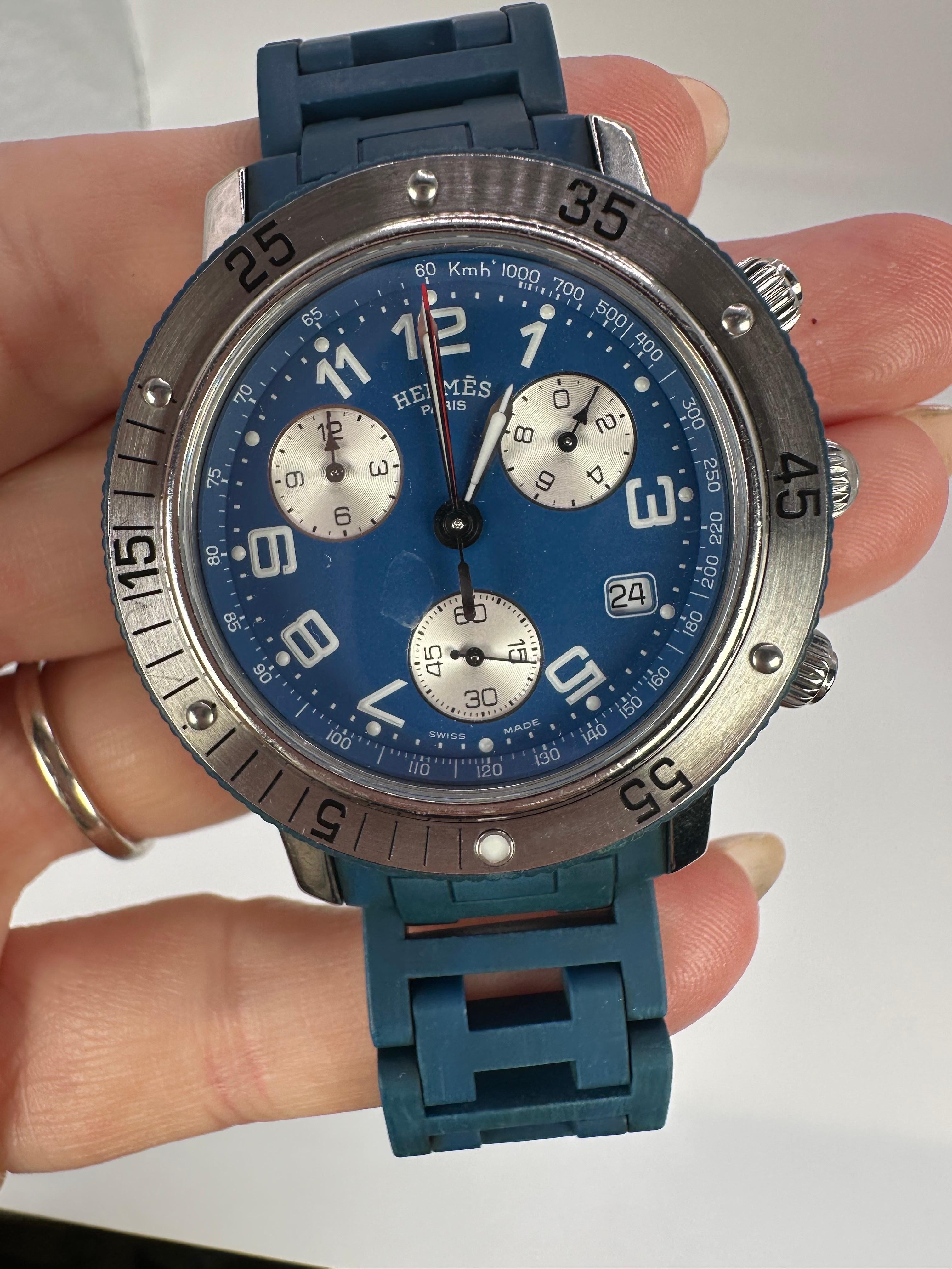 Hermes Blue Diver watch Chronograph watch navy blue In Good Condition For Sale In Jupiter, FL
