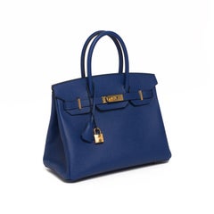 Hermes Blue Electric Birkin 30 Epsom Gold-Hardware
