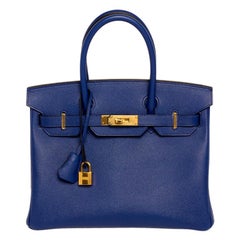 Hermes Blue Electric Birkin 30 Epsom Gold-Hardware