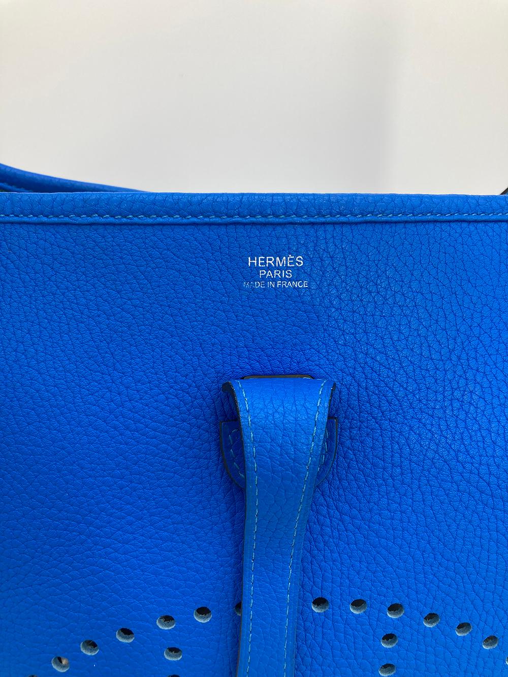 Hermes Blue Electric Clemence Leather Evelyne III 29 bag  4