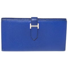 Hermès - Portefeuille à gousset Bearn en cuir Epsom bleu électrique