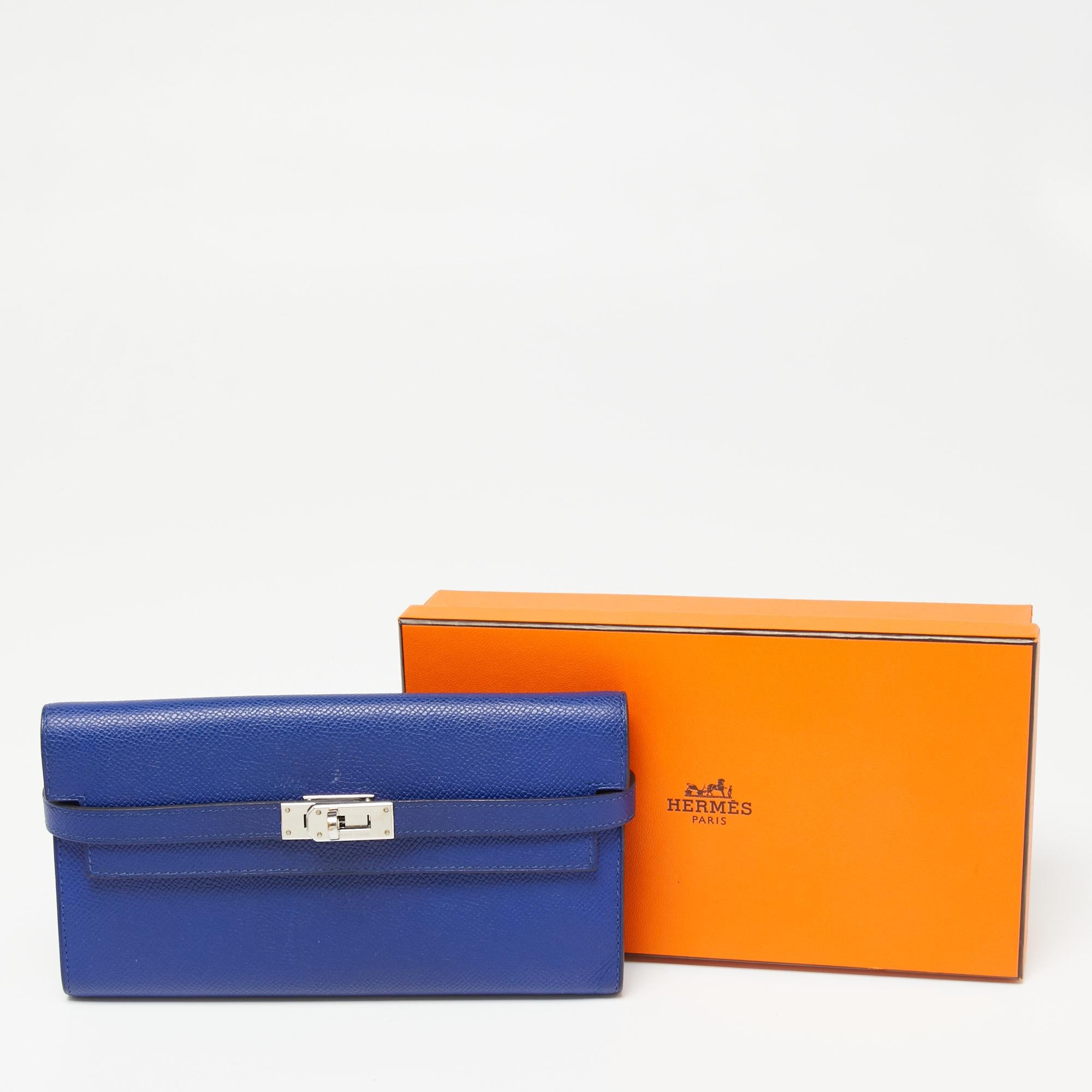 Hermes Blue Electric Epsom Leather Kelly Classic Wallet 4
