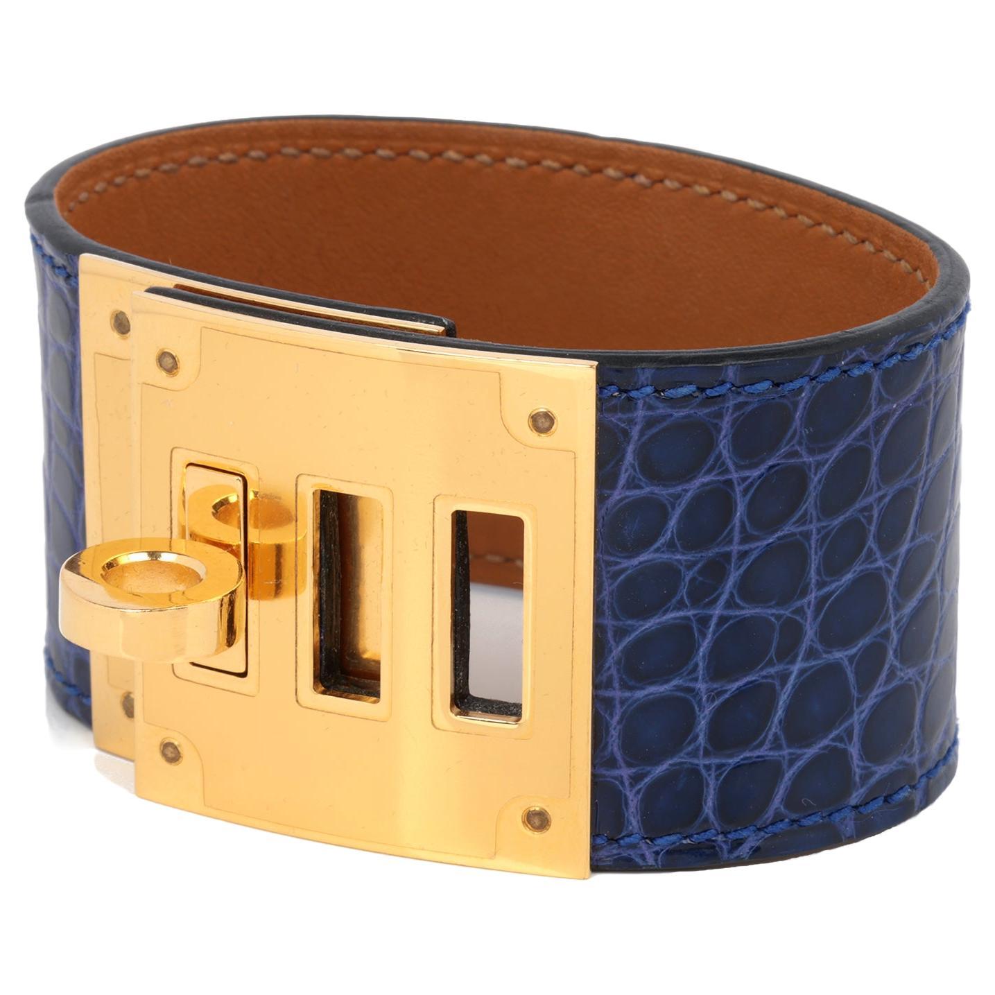 Hermès Blue Electric Mississippiensis Leather T2 Kelly Dog Bracelet