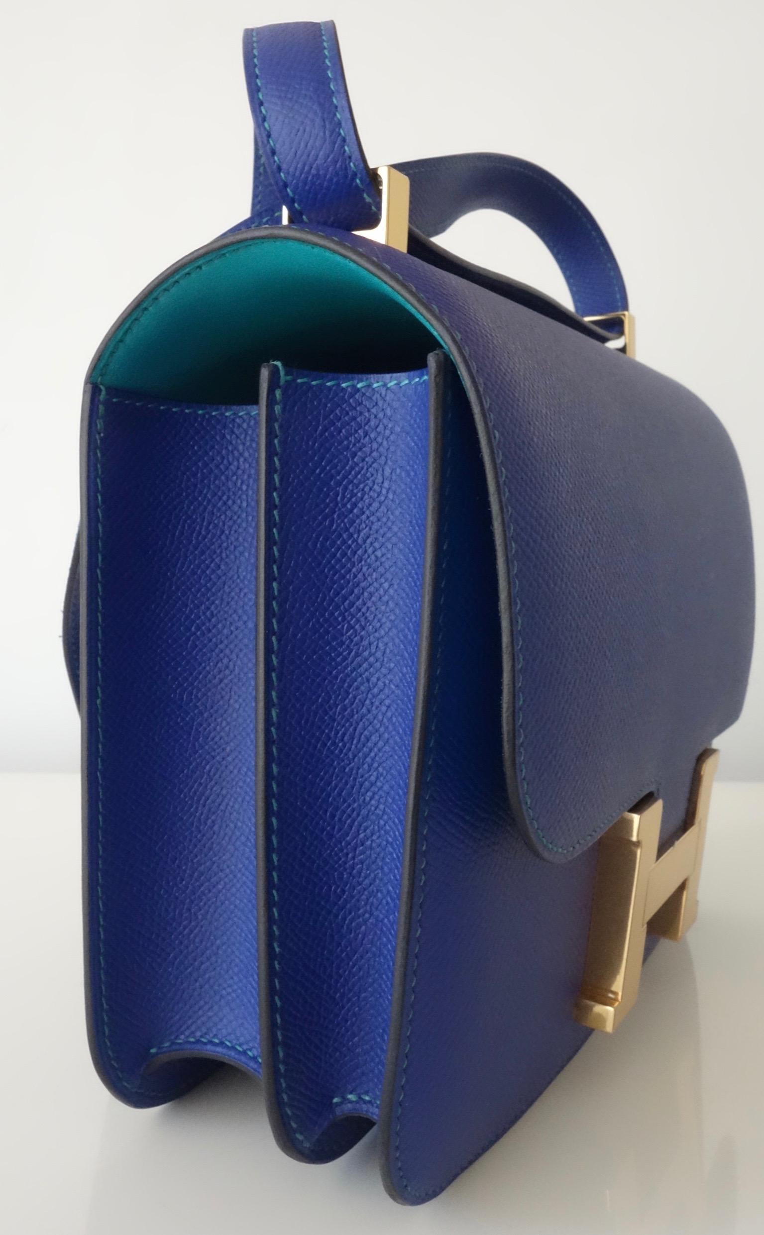 Hermès Blue Electric & Paon Epsom HSS Horseshoe Bi-Color Constance III 24 cm  4