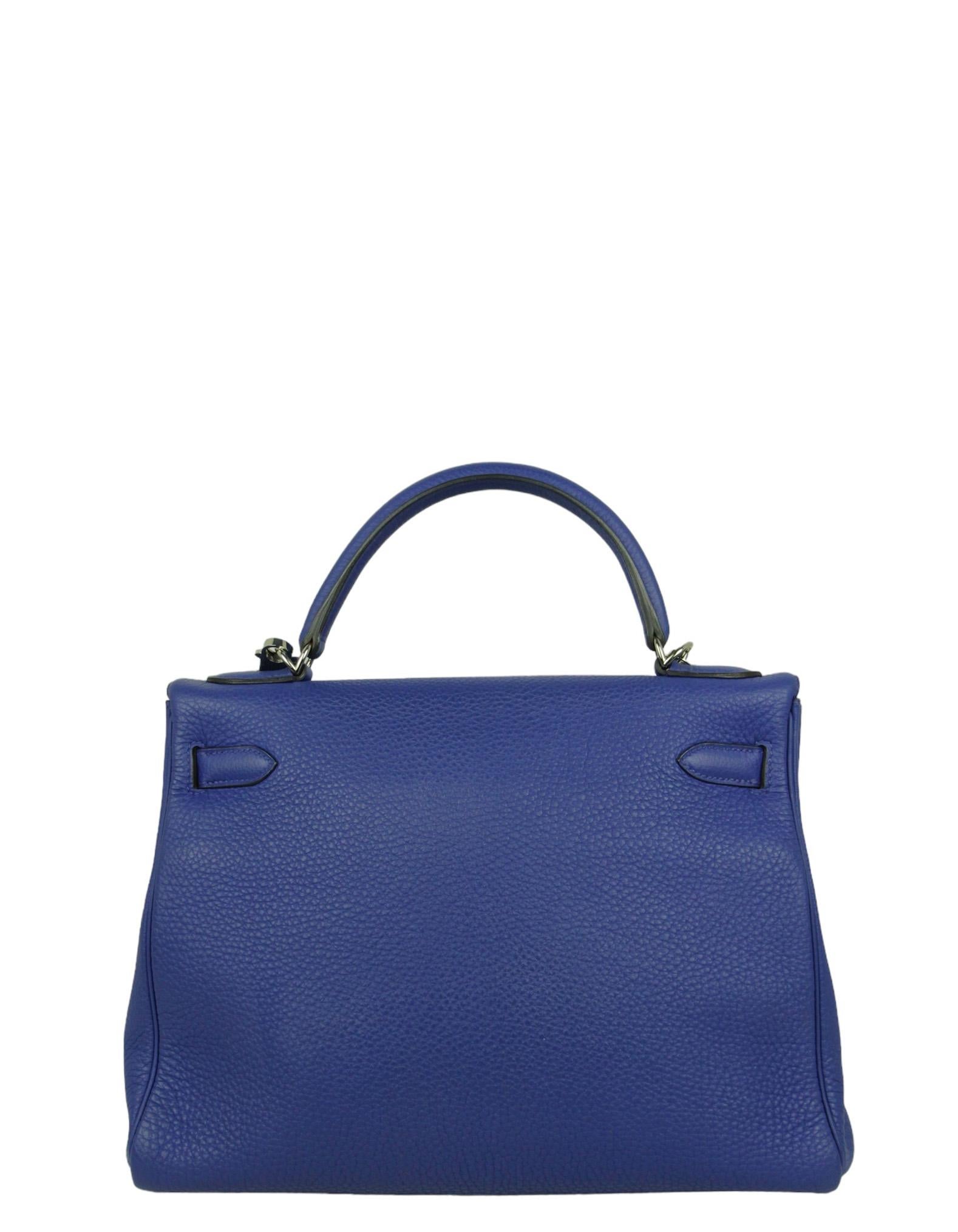 Bolso Kelly Hermes Azul Togo Eléctrico 32cm Piel Paladio en Bueno estado para la venta en New York, NY