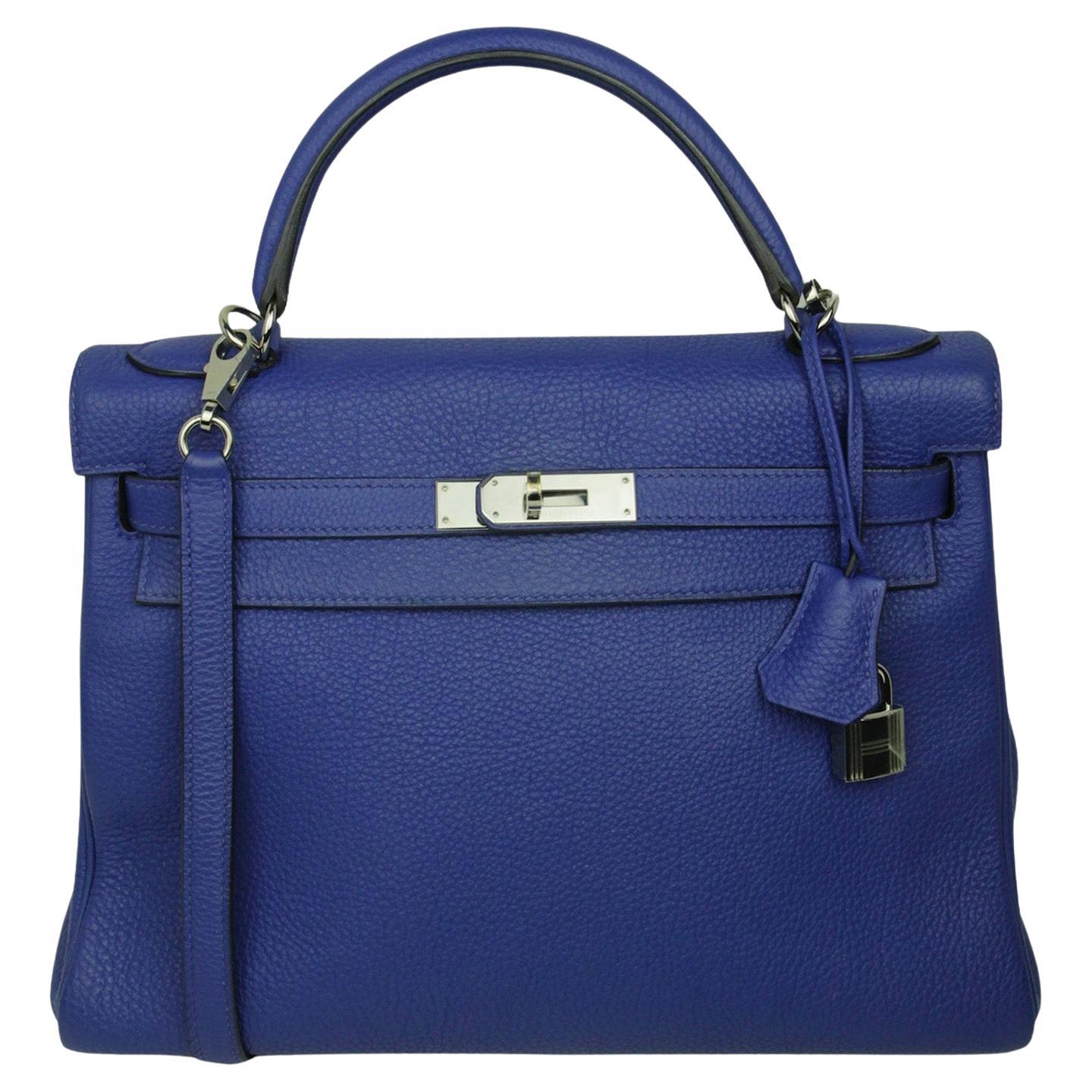 Bolso Kelly Hermes Azul Togo Eléctrico 32cm Piel Paladio en venta