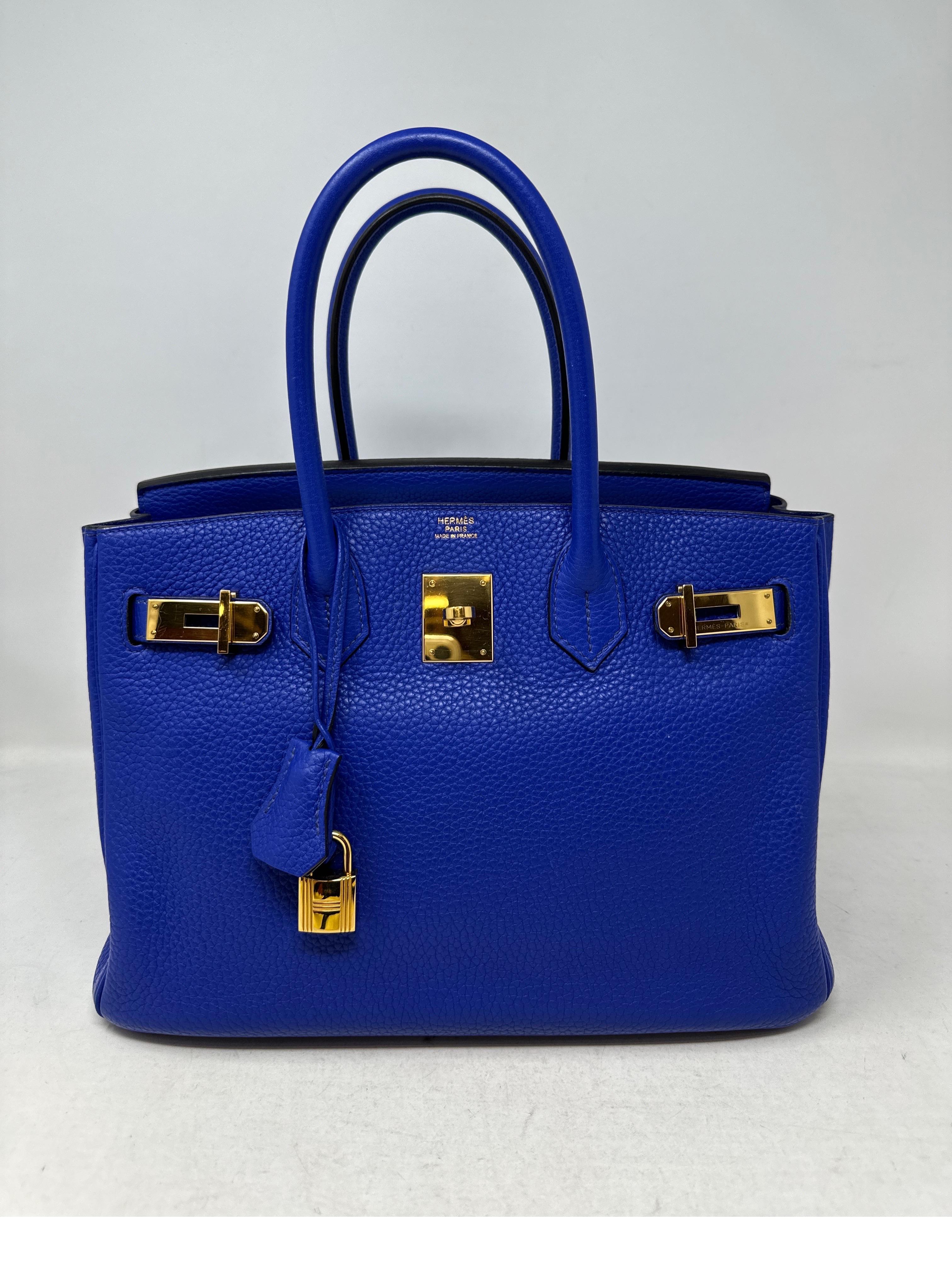 Women's or Men's Hermes Blue Electrique Birkin 30 Bag