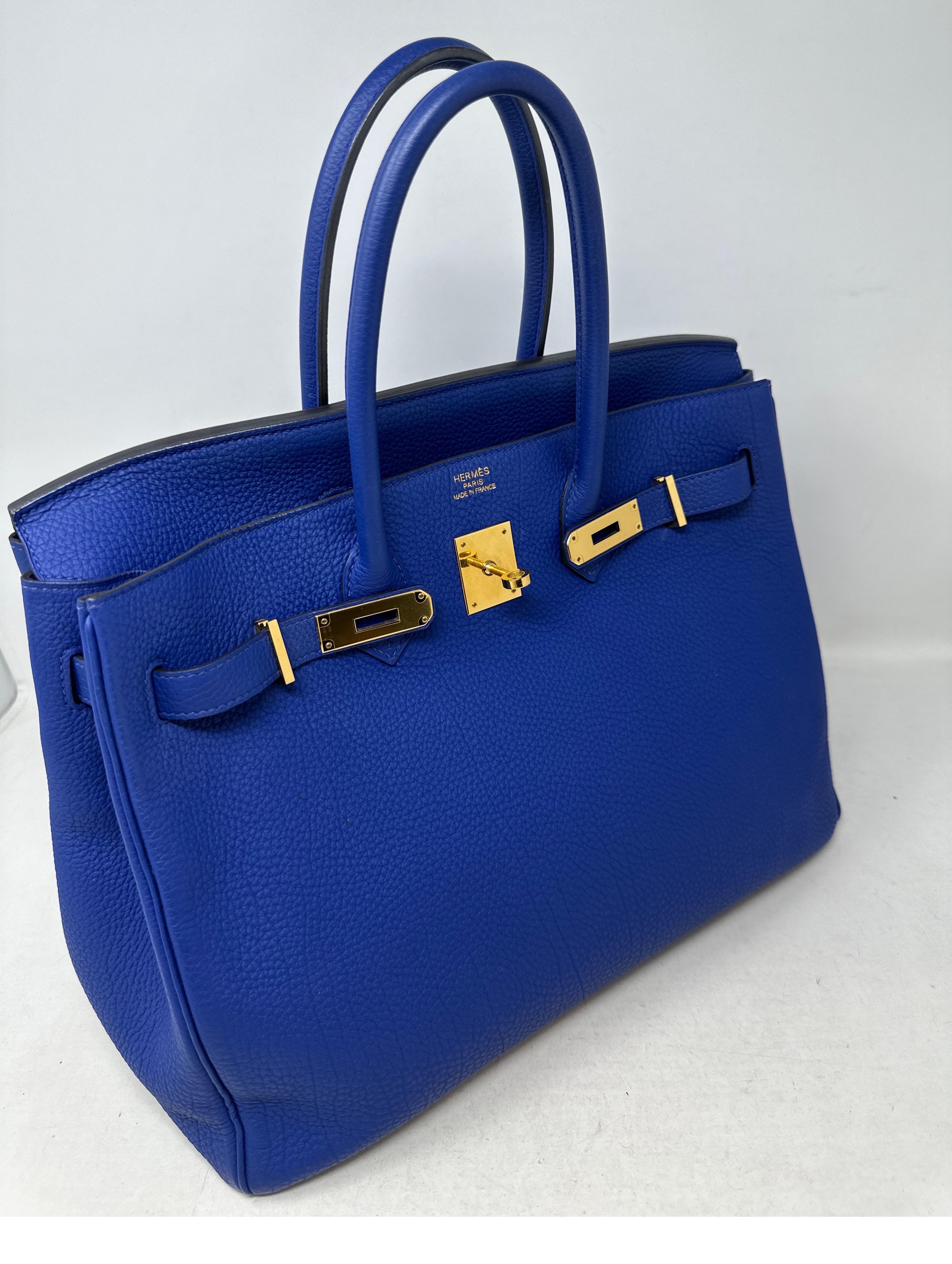 Women's or Men's Hermes Blue Electrique Birkin 30 Bag 