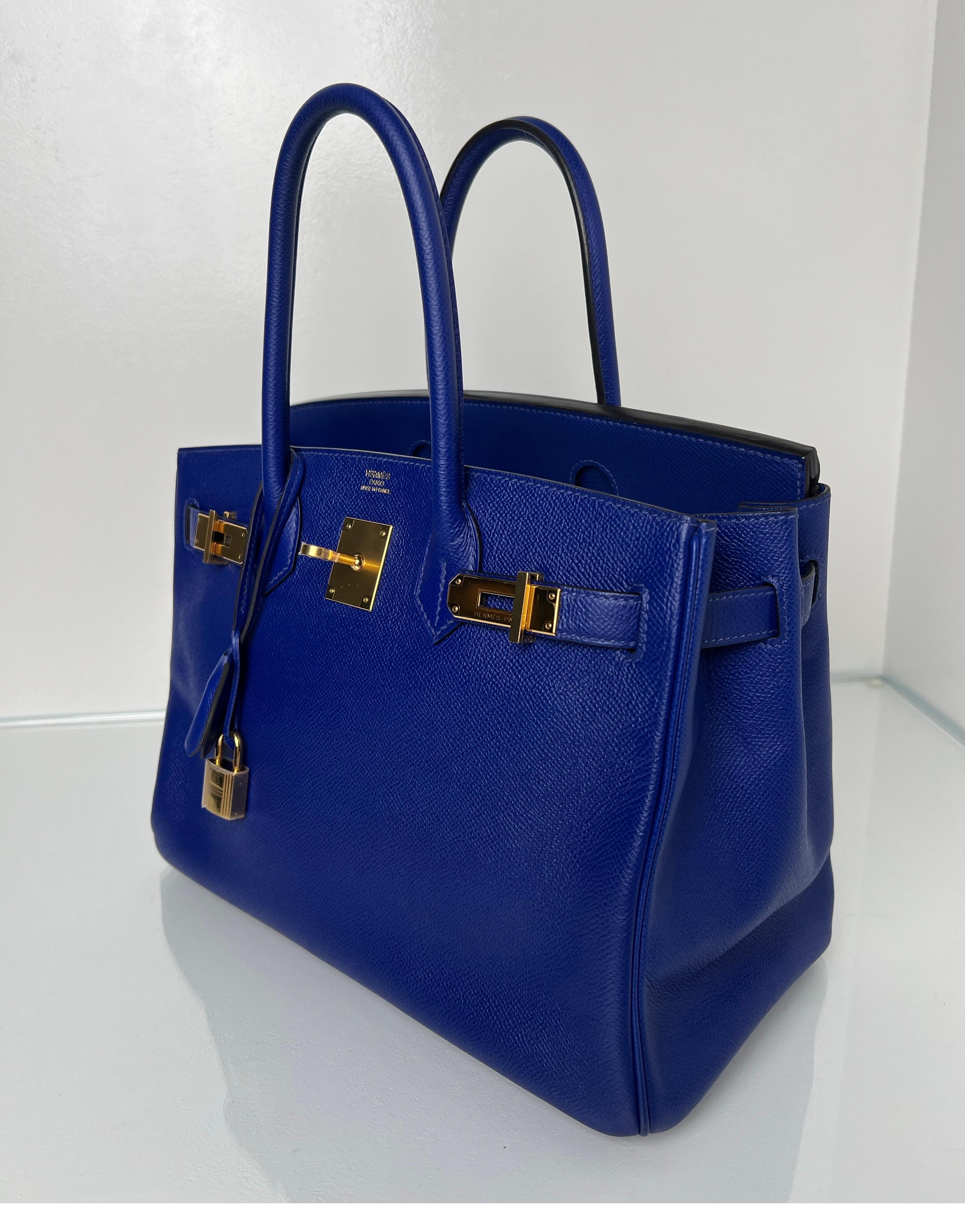 Women's or Men's Hermes Blue Electrique Birkin 30 Bag