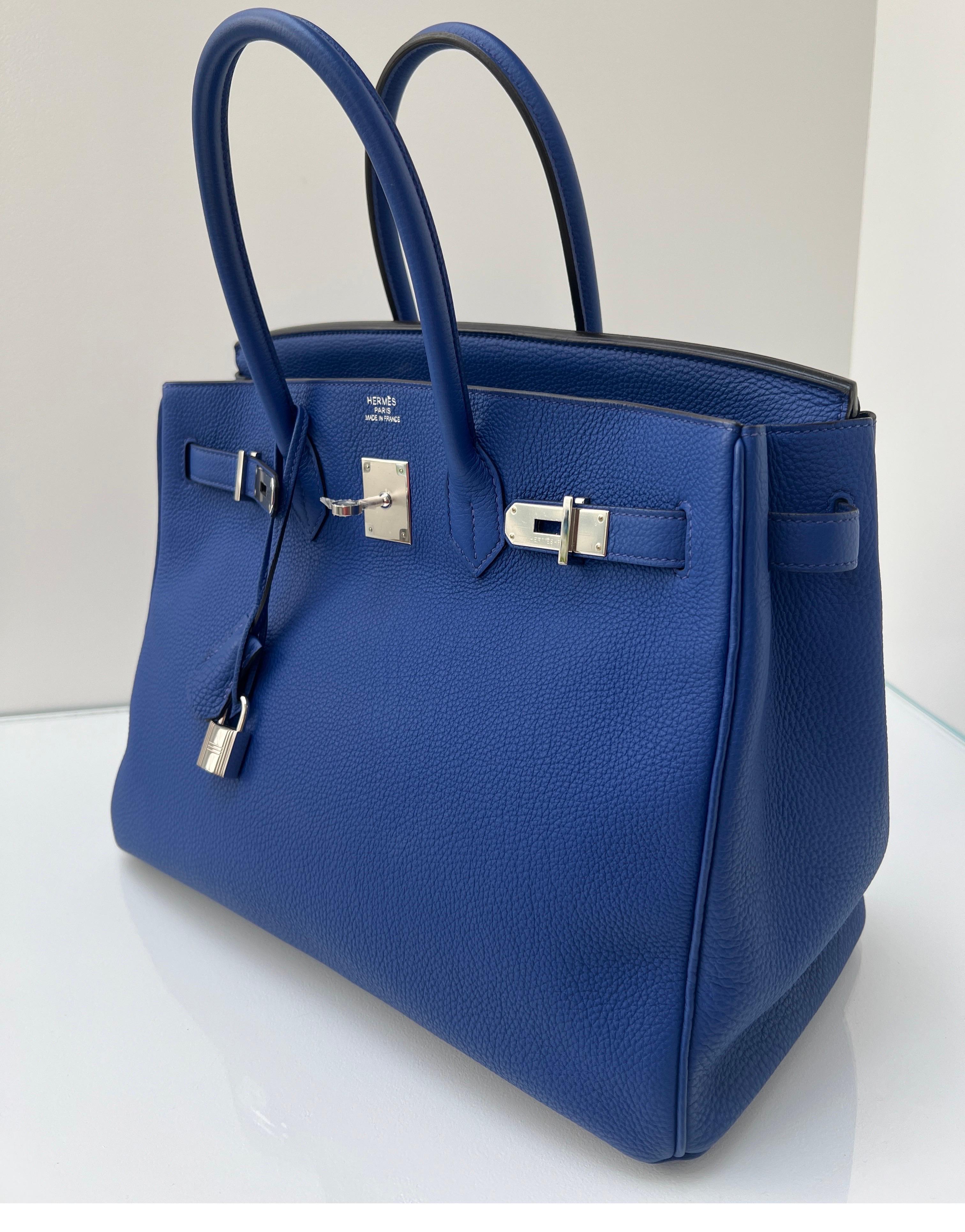 Women's or Men's Hermes Blue Electrique Birkin 35 Bag