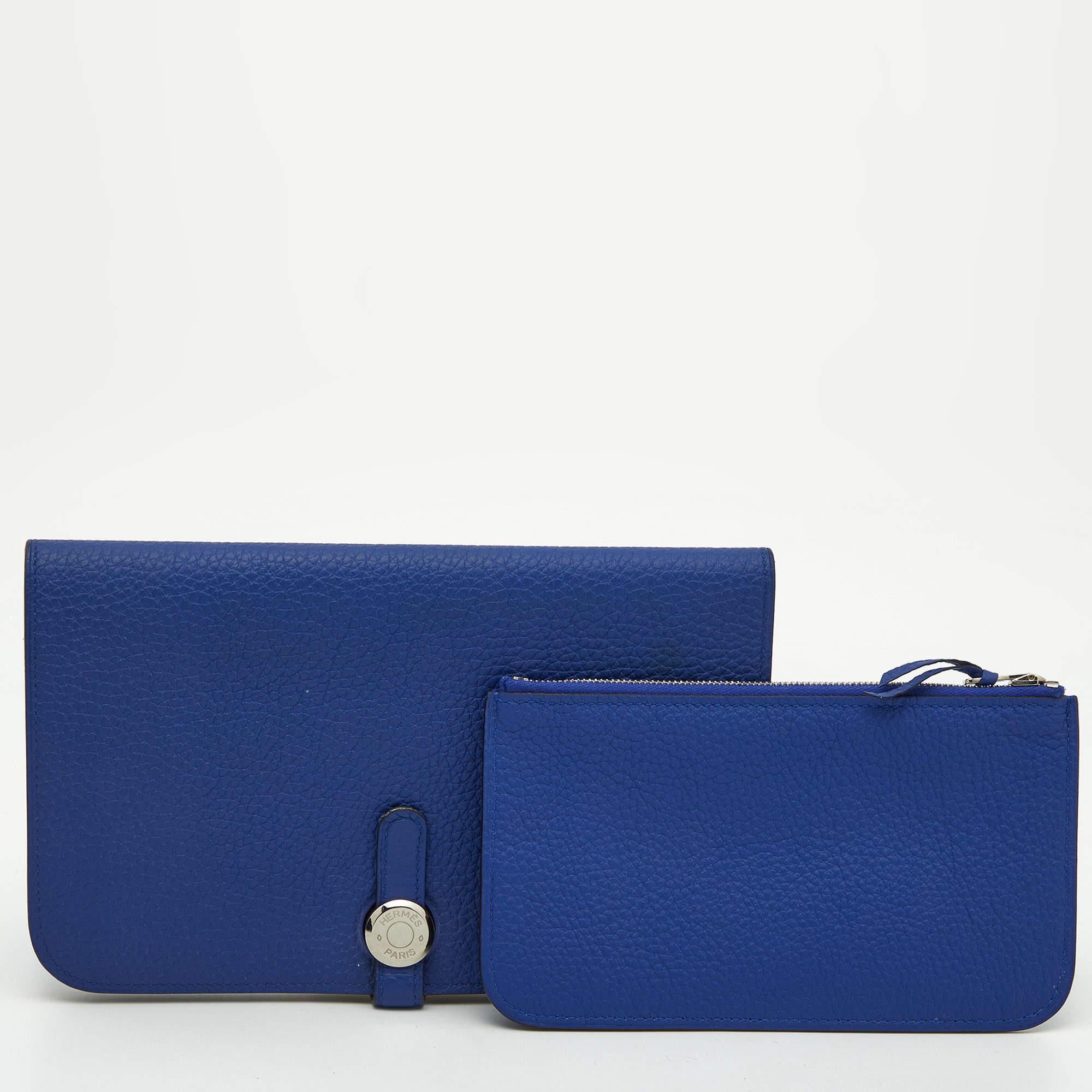 Hermes Blue Electrique Togo Leather Dogon Duo Wallet 7