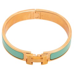 Hermes Blue Enamel Gold Plated Clic H Bracelet