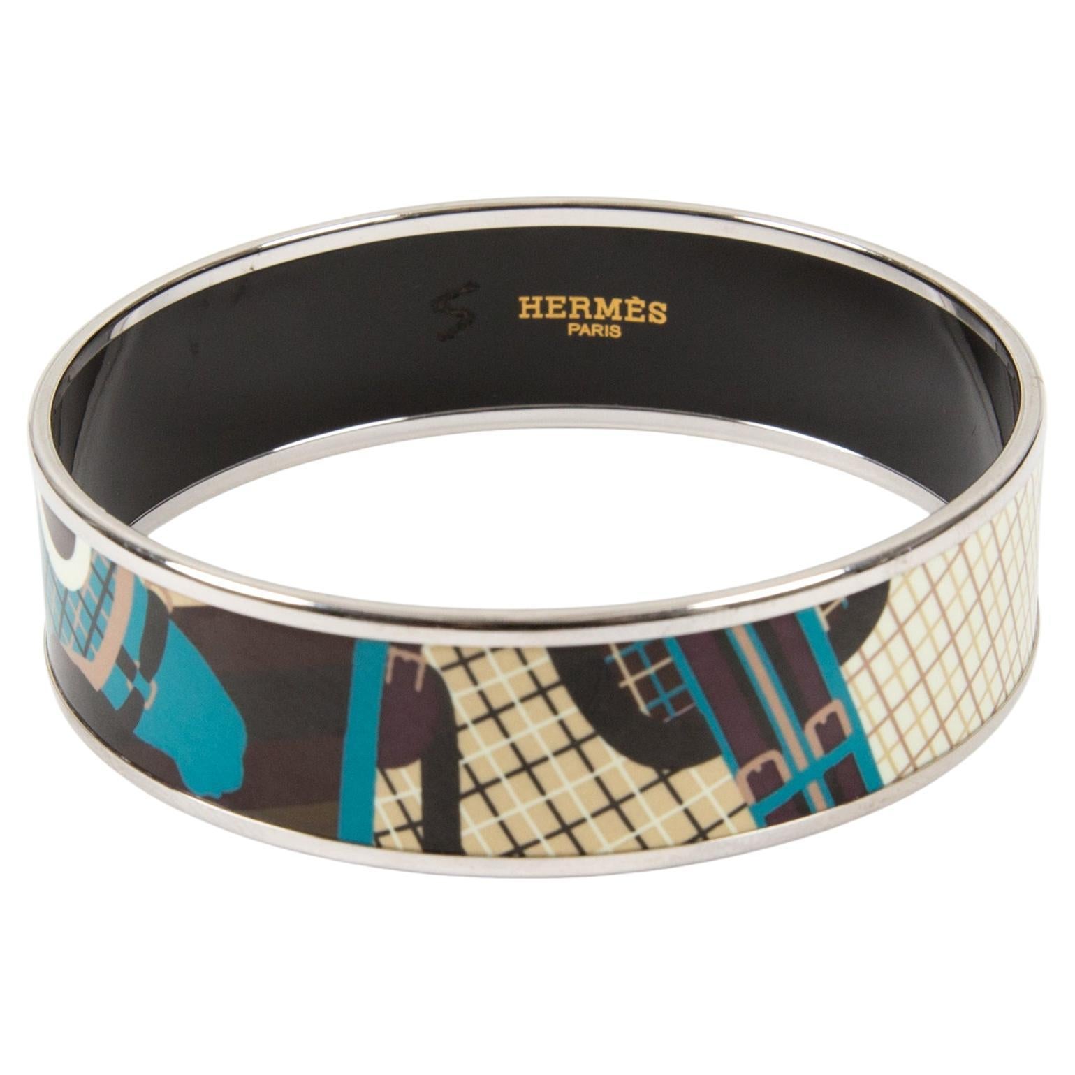 Hermes  Blue Enamel Large Bangle Bracelet