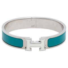 Hermes Blue Enamel Palladium Plated Clic H Bracelet