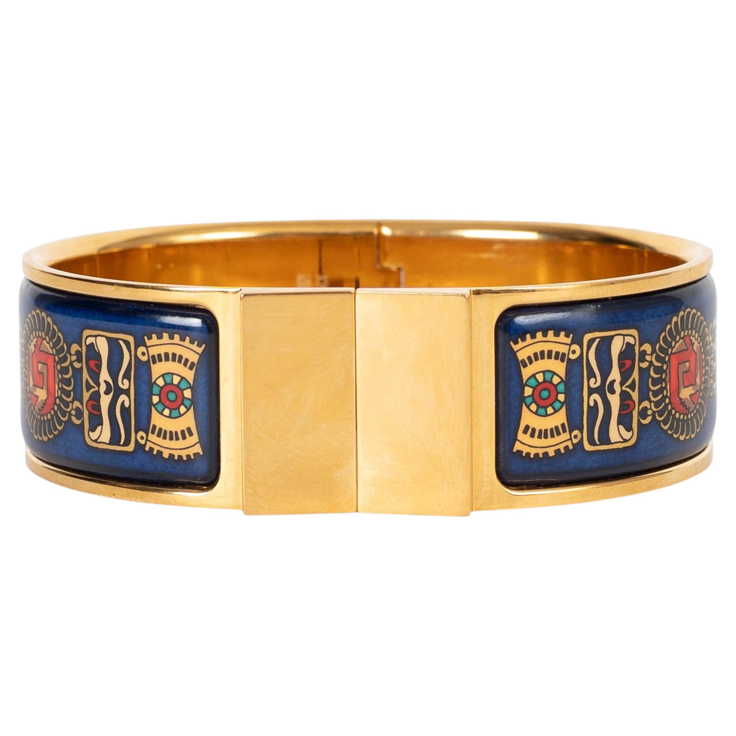 HERMES smalto blu PARURES DE SABLE CLIC CLAC Bracciale GHW in vendita