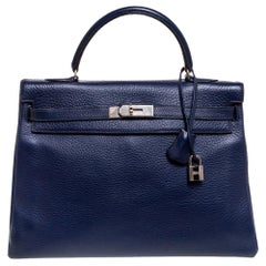 Hermes Blue Encre Clemence Leather Palladium Hardware Kelly Retourne 35 Bag