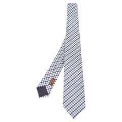Hermès Blue English Boy Silk Jacquard Slim Tie