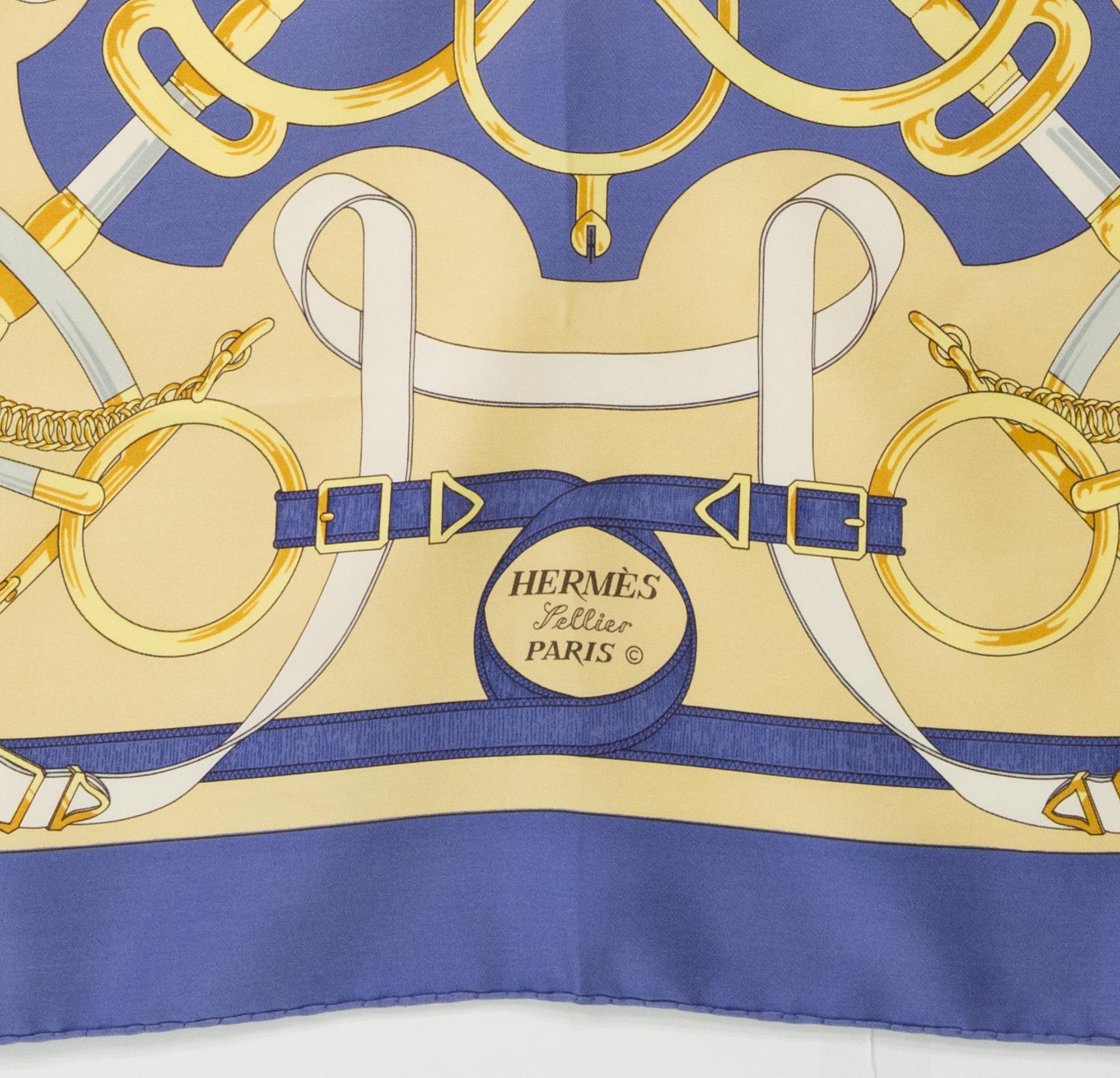 Hermes Blue Eperons d Or by H. d Origny Silk Scarf 1