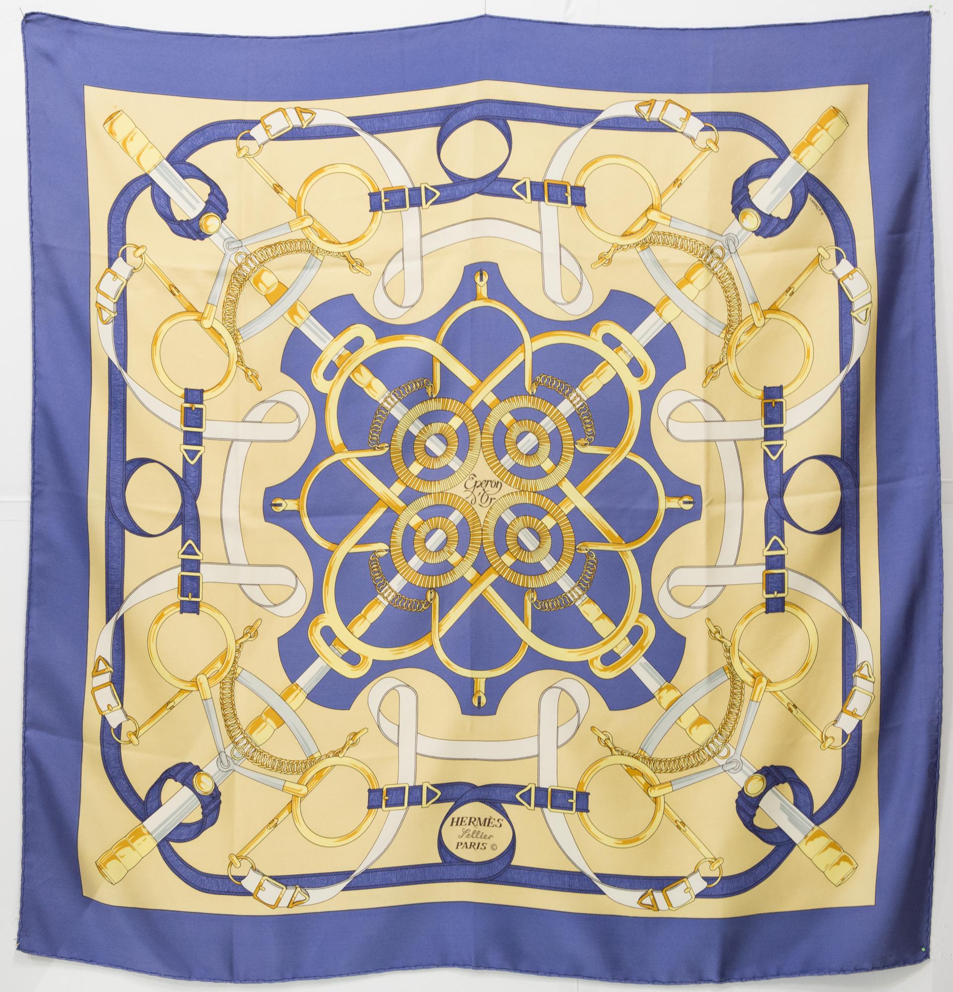 Hermes Blue Eperons d Or by H. d Origny Silk Scarf 2