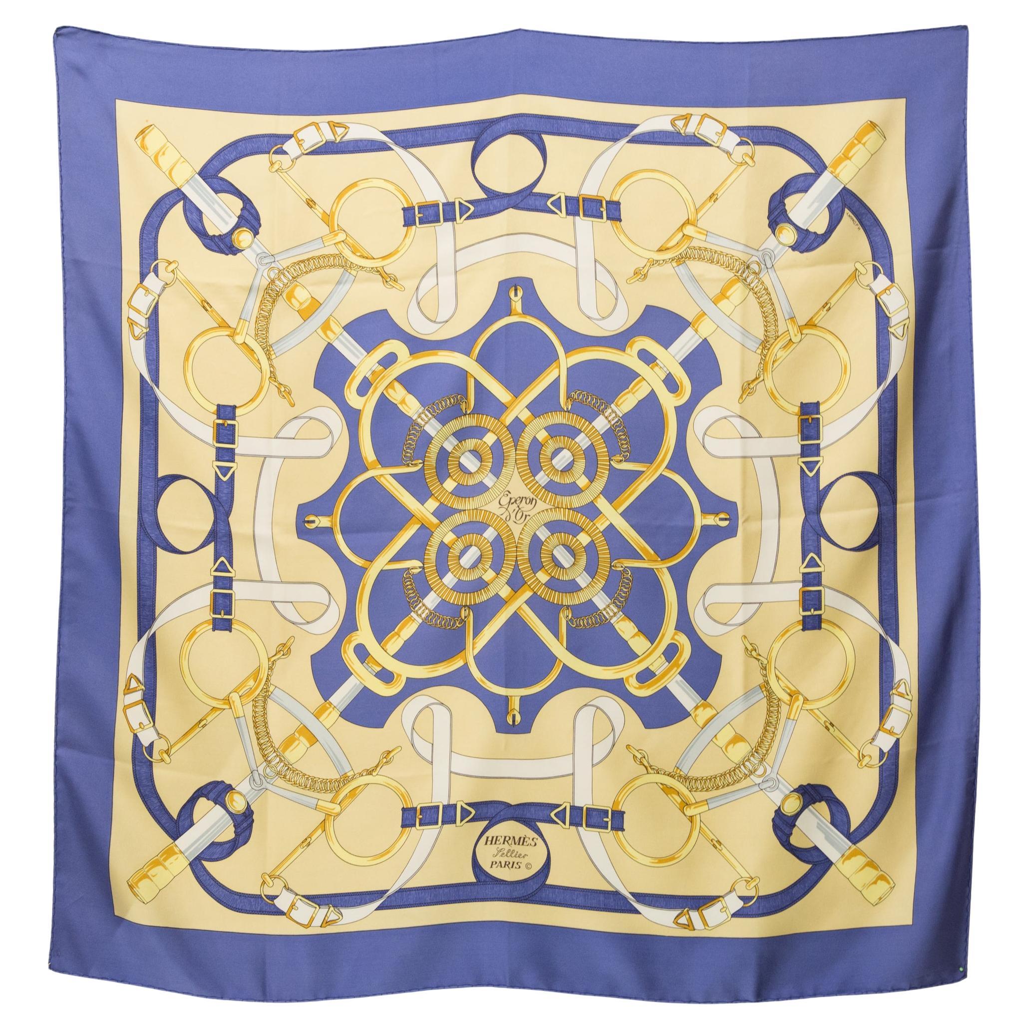 Hermes Blue Eperons d Or by H. d Origny Silk Scarf For Sale at 1stDibs
