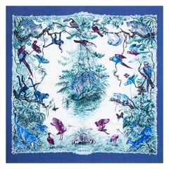 Foulard Hermès bleu EQUATEUR 90 en soie WASH