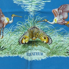 Hermes blue EQUATEUR 90 Wash Scarf silk Bleu Azur Vert Brun Silk