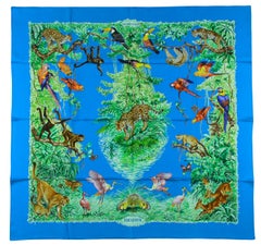 Hermes Blue Equateur 90cm Silk Wash Scarf designed by Robert Dallet