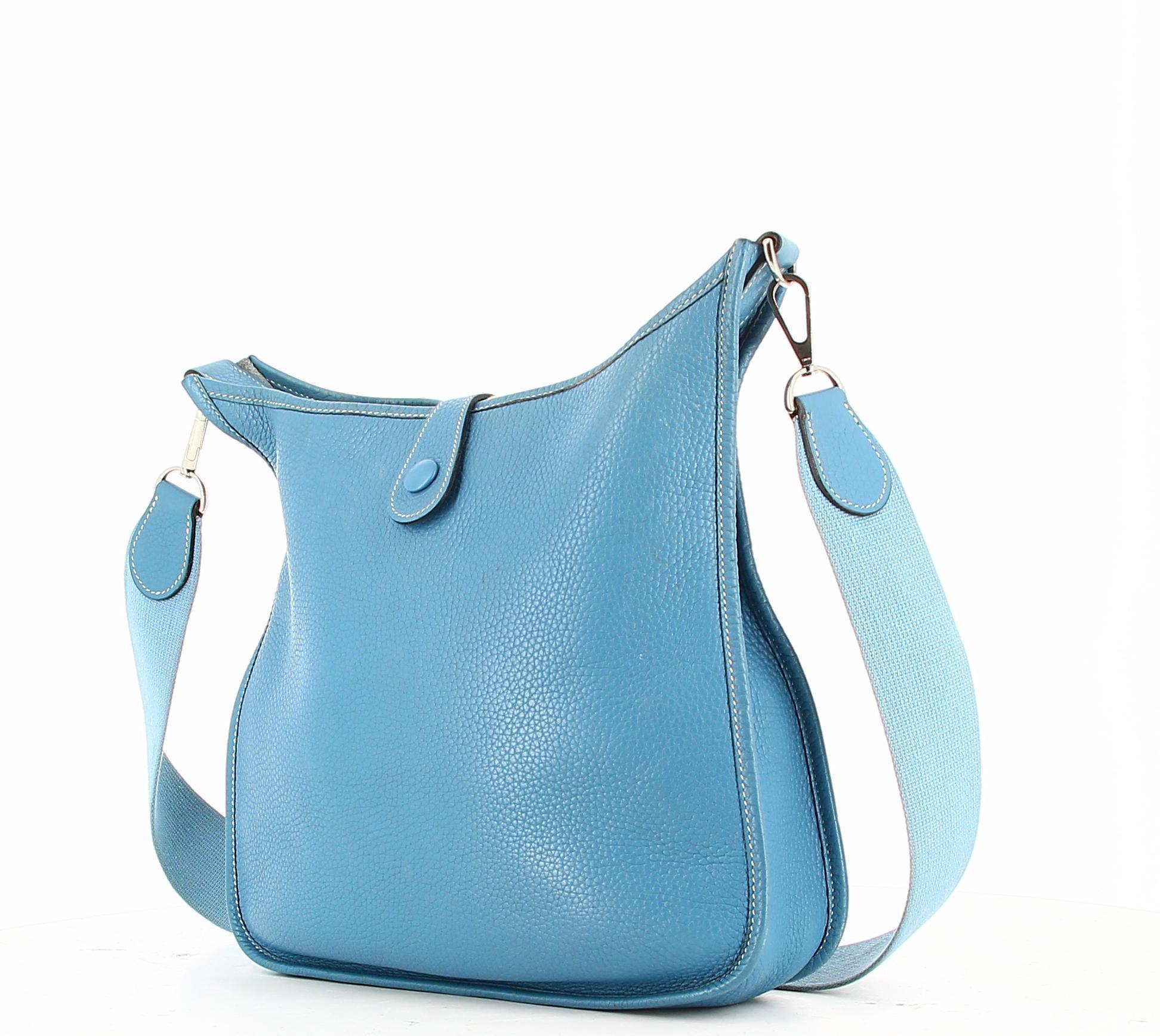 Hermès Blue Evelyne Leather Bag In Good Condition In PARIS, FR