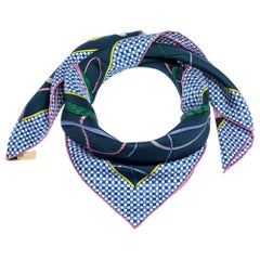 Hermes Blue Fouet et Badine Silk Twill Square Scarf