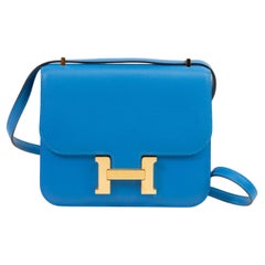 Hermes Bleu Frida Evercolor Cuir 18cm Constance Or Quincaillerie