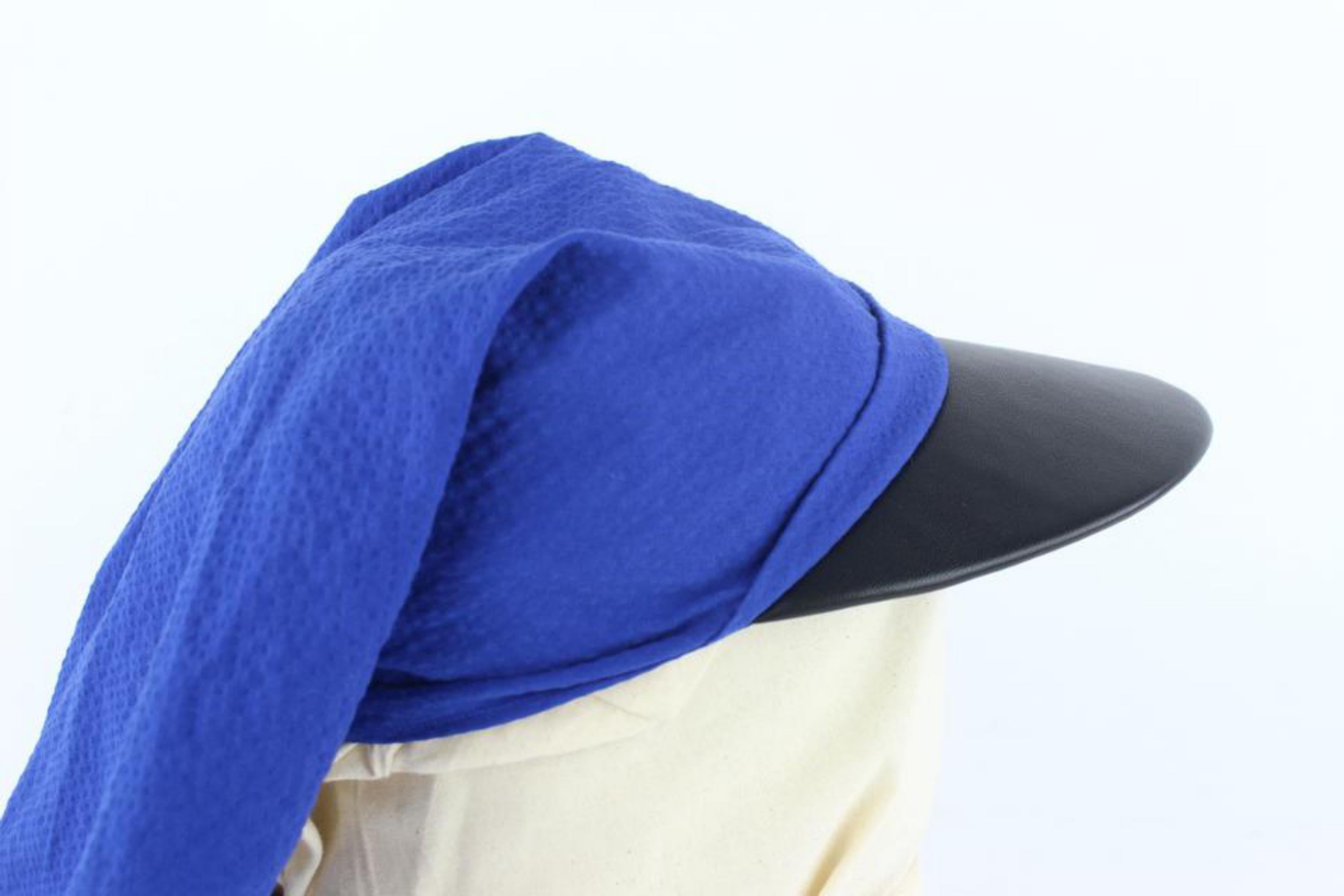 Women's Hermès Blue Gaby Seersucker Pointu Solaire Wrap Cap 33hz1009 Hat For Sale